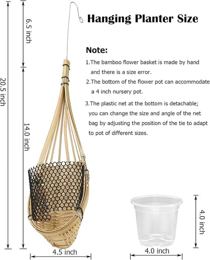 Hanging Orchids Pot: 4 Inch Handmade Bamboo Wall Plant Planter - Image 6