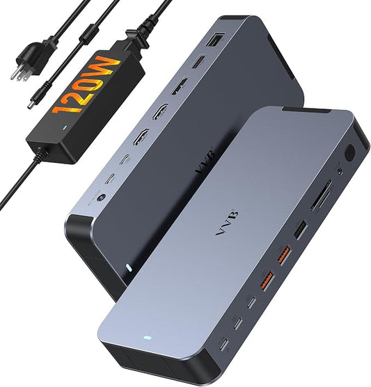 USB C Docking Station Dual Monitors Type C Hub Multiple Adapter Dongle by VVB