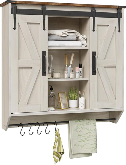 Trironsun Farmhouse Medicine Cabinet 2 Sliding Barn Doors 3 Tier Rustic Wood by TrironsunHome