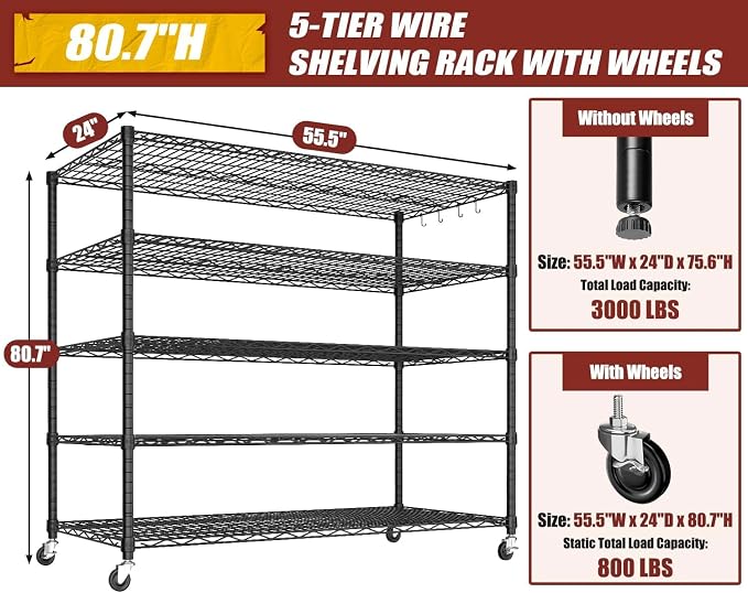 PrimeZone 5 Tier 80.7" H x 55.5" W x 24" D Wire Shelving - Image 3
