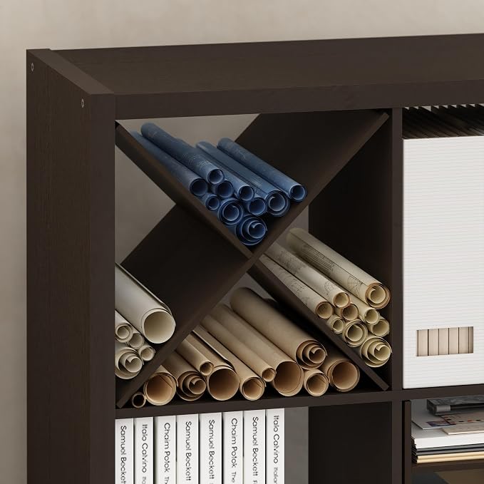 Furinno Cubicle X-Shelf Cube Insert, Cube Organizer, Dark Oak | 13.3W x 13.4H - Image 5