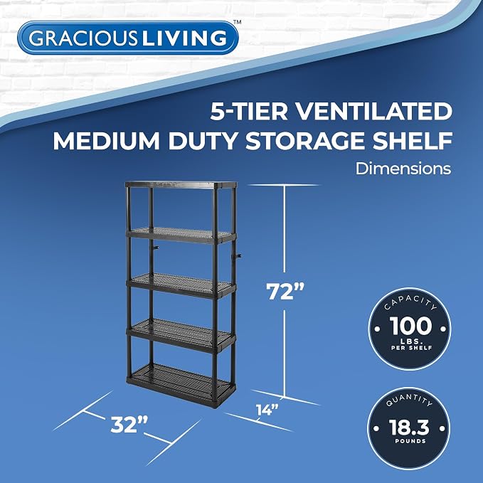Gracious Living 5 Shelf Fixed Height Ventilated Medium Duty Storage Unit 14 x - Image 3