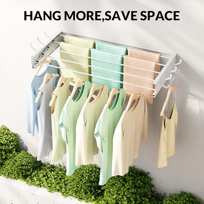 BAKON Wall Mounted Drying Rack, Indoor Outdoor Foldable Wall Mounted Clothes - Image 7