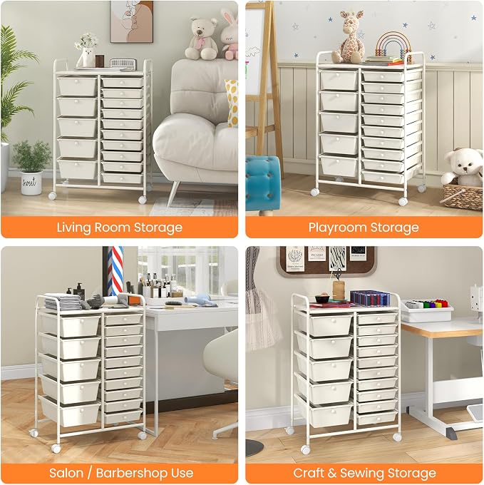 Giantex 15 Drawers Rolling Cart, Classroom Organizers, Storage Cart - Image 4
