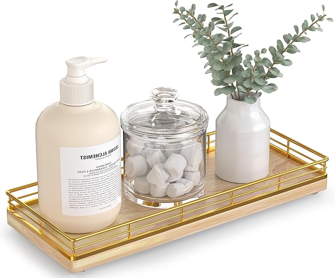 Bathroom Tray for Counter Top Organizer – Oak Wood Vanity Tray by Focusonit