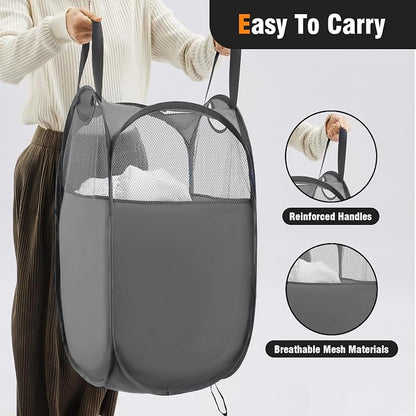 TECHMILLY Pop Up Foldable Laundry Basket, Mesh Laundry Hamper - Image 3