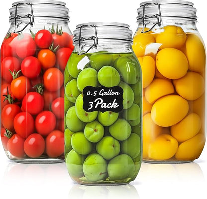 ComSaf Large Glass Jars with Lid 0.5 Gallon, Large Mason Jars Set of 3 by ComSaf