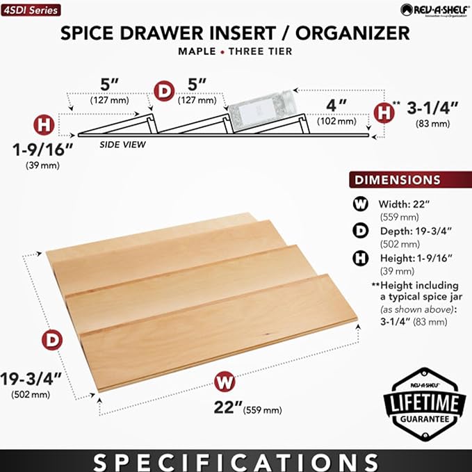 Rev-A-Shelf 22" 3 Tiered Seasoning Organizer, Trim-to-Custom-Fit Wooden Kitchen - Image 3