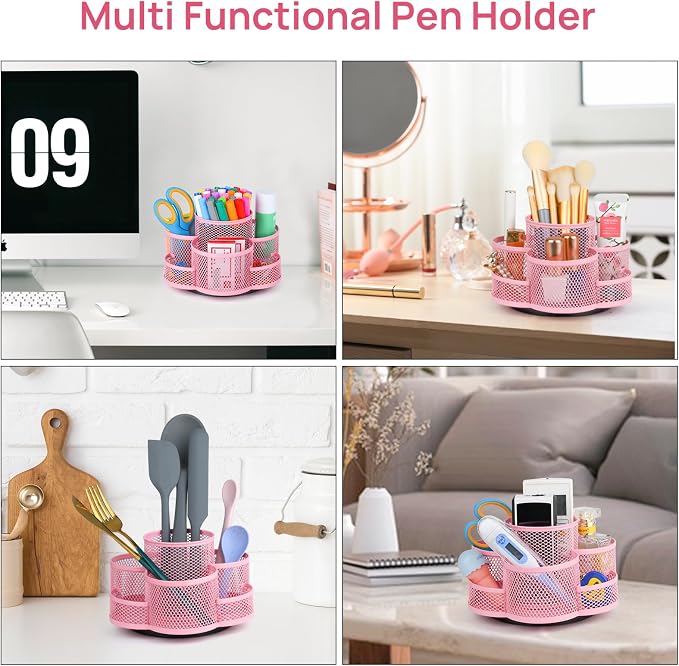 Topwey Pink Pen Holder for Desk, Rotating Pencil Holder, Cup Holder for Desk - Image 3
