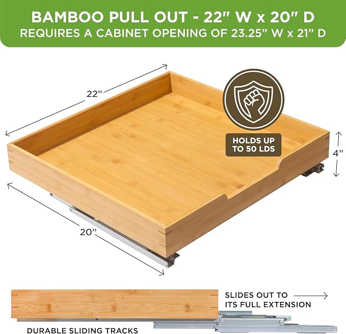 HOLDN’ STORAGE Bamboo Wooden Pull Out Cabinet Organizer 22"W x 21"D | Bamboo - Image 3