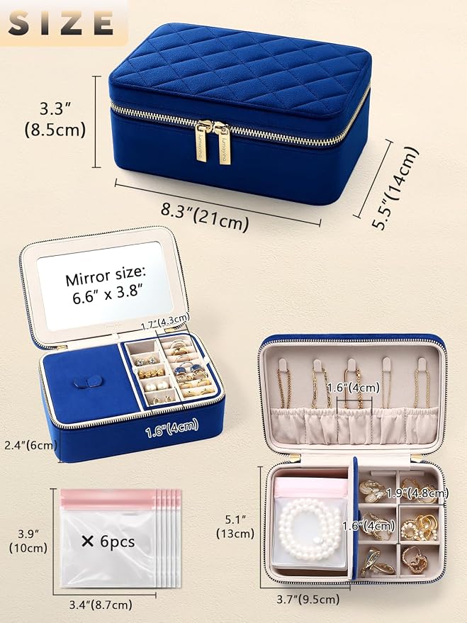 Velvet Travel Jewelry Box with Large Mirror, Double-Layer Jewelry Organizer Case - Image 2