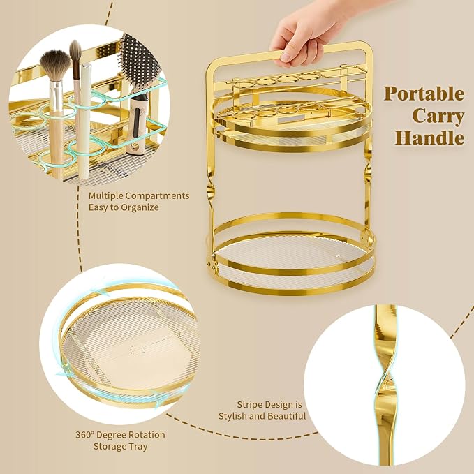 360° Rotating Makeup Organizer, 2-Tier Gold Perfume Organizer - Image 8