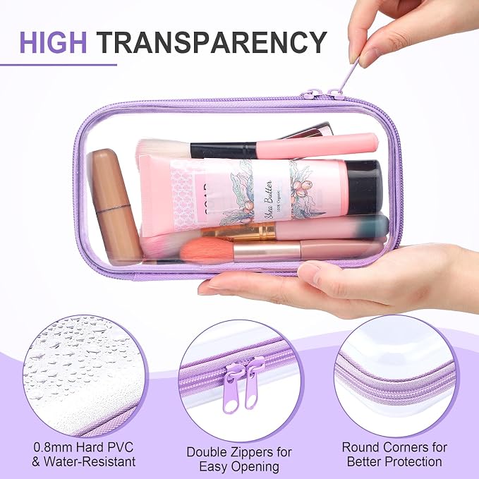 Hoolerry 4 Pcs Hard Clear Zipper Case Makeup Bags Plastic Pencil Pouch - Image 3