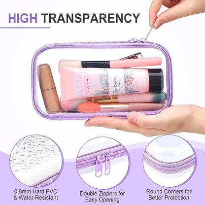 Hoolerry 4 Pcs Hard Clear Zipper Case Makeup Bags Plastic Pencil Pouch - Image 3