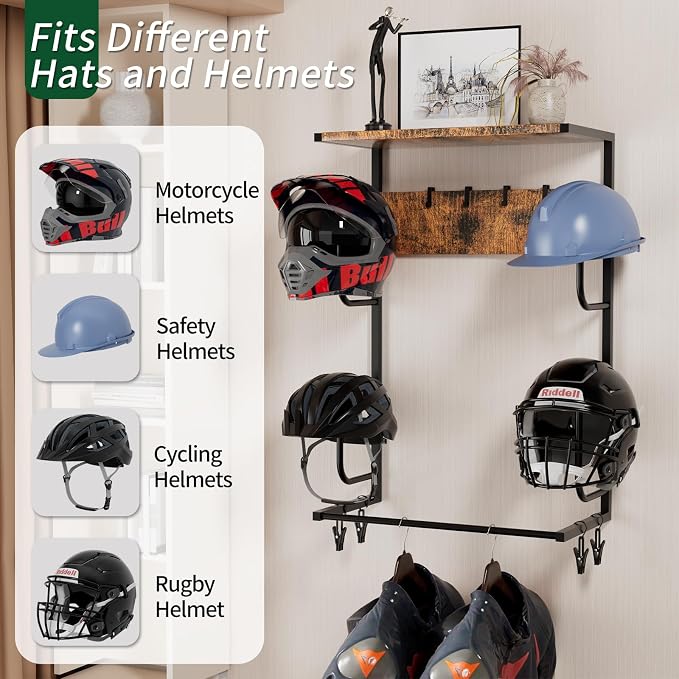 Motorcycle Helmet Holder Wall-Mounted Helmet Rack - Image 2