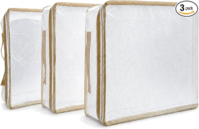 Clear Bed Sheet Organizer Bags, 3 Pack Sheet Storage Bags by EMOZNY