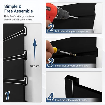 4FT x 2FT Black PVC Slatwall Panel, Modern Wall-Mounted Garage Storage System - Image 5