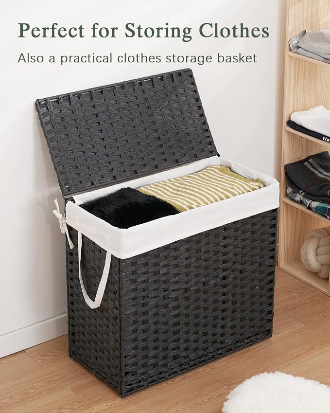 Laundry Hamper with Lid Laundry Basket 132 L Wicker Clothes Hamper, Handwoven - Image 4