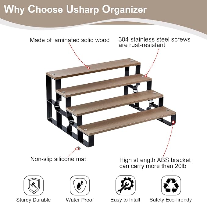 4 Tier Cologne Organizer for Men, Wooden Perfume Organizer Stand, Waterproof - Image 6