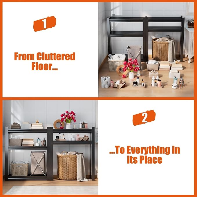Height-Adjustable Bathroom & Laundry Storage Shelf, 3-Tier Metal Organizer Rack - Image 9