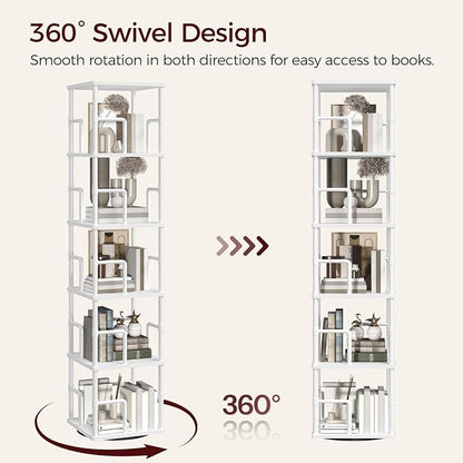 MAHANCRIS 5-Tier Rotating Bookshelf, Freestanding Corner Bookshelf, 360° - Image 4