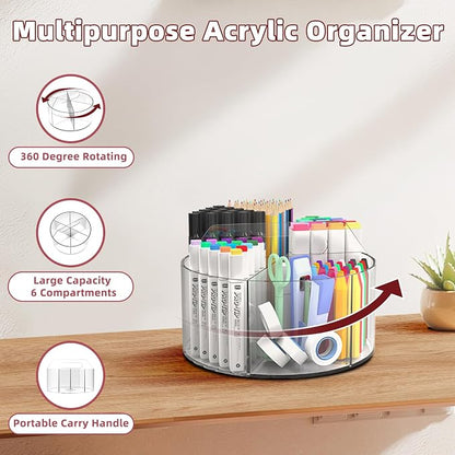 Absonic 2 Pack Acrylic Pen Organizer, 360 Rotating Clear Colored Pen and Pencil - Image 2