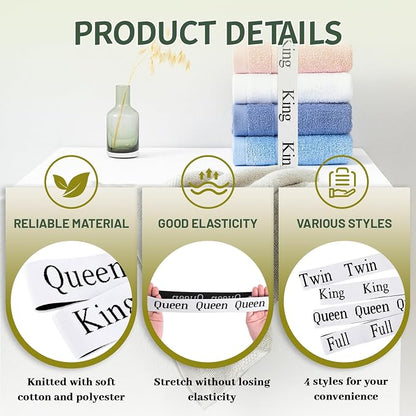 4 Pieces Bed Sheet Organizer and Storage Size Label Bands, Elastic Linen Labels - Image 3