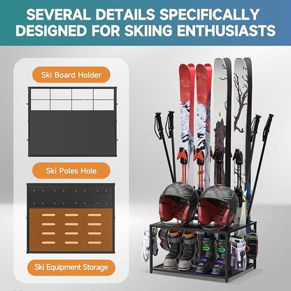 Freestanding Ski Holders for 4Pairs of Skis Ski Boot, Helmet and More, Storage - Image 3