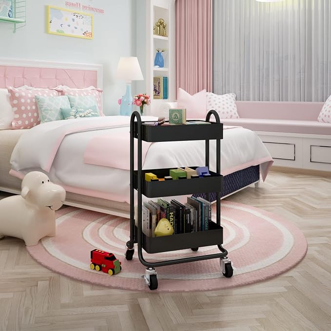 Metal Rolling Cart, 3-Tier Metal Rolling Cart - Image 2