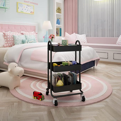 Metal Rolling Cart, 3-Tier Metal Rolling Cart - Image 2