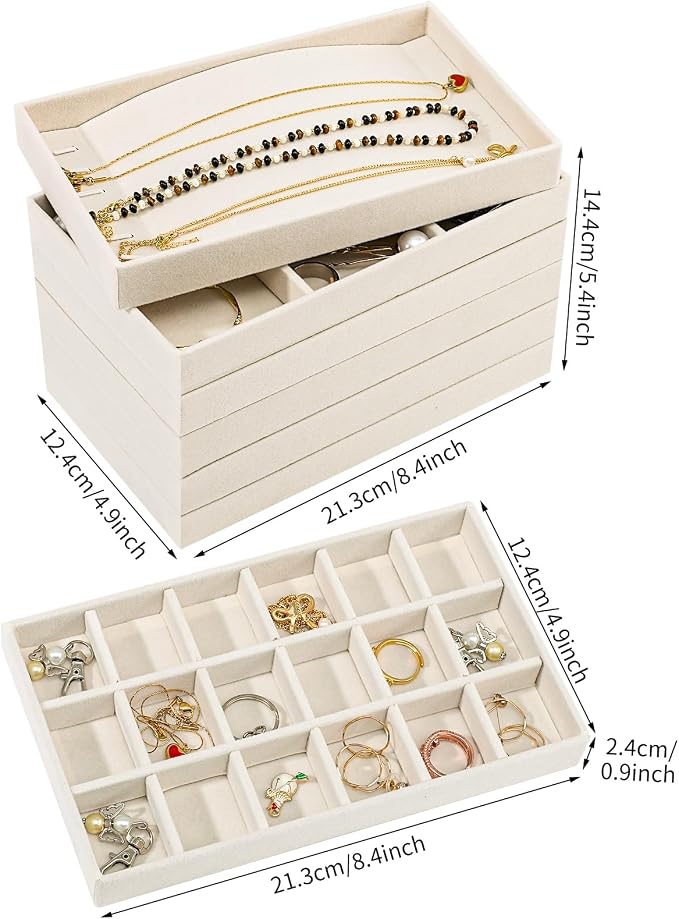 Dntorx Stackable Jewelry Organizer Trays, 6 Set of Velvet Jewelry Drawer Insert - Image 3