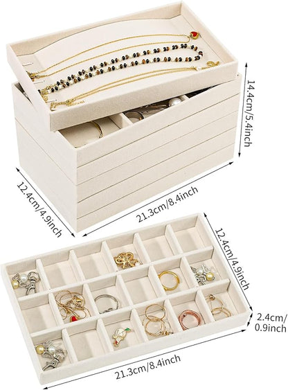 Dntorx Stackable Jewelry Organizer Trays, 6 Set of Velvet Jewelry Drawer Insert - Image 3