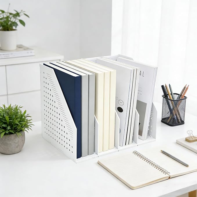 SAYEEC Collapsible Magazine Holder Plastic Desktop 4 Compartment File Desk - Image 7