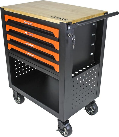 36" Tool Box with Wheels 4 Drawers Rolling Tool Cart, Wooden Top Workbench - Image 5
