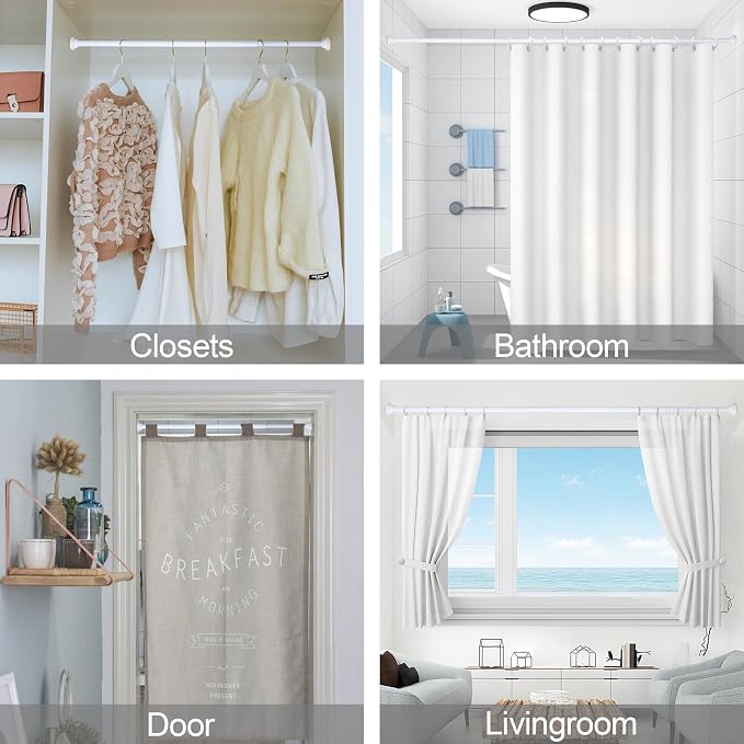 Thestoa White Shower Curtain Rod Adjustable 43-78 inch, Anti-Rust Non-Slip - Image 6