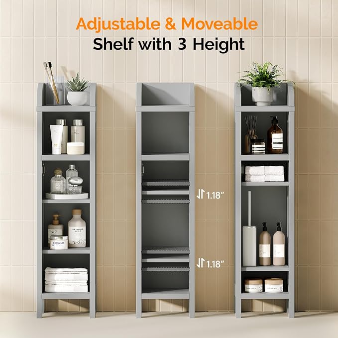 VINGLI Small Storage Corner Floor Cabinet, 7.9" Narrow Toilet Paper Storage - Image 5