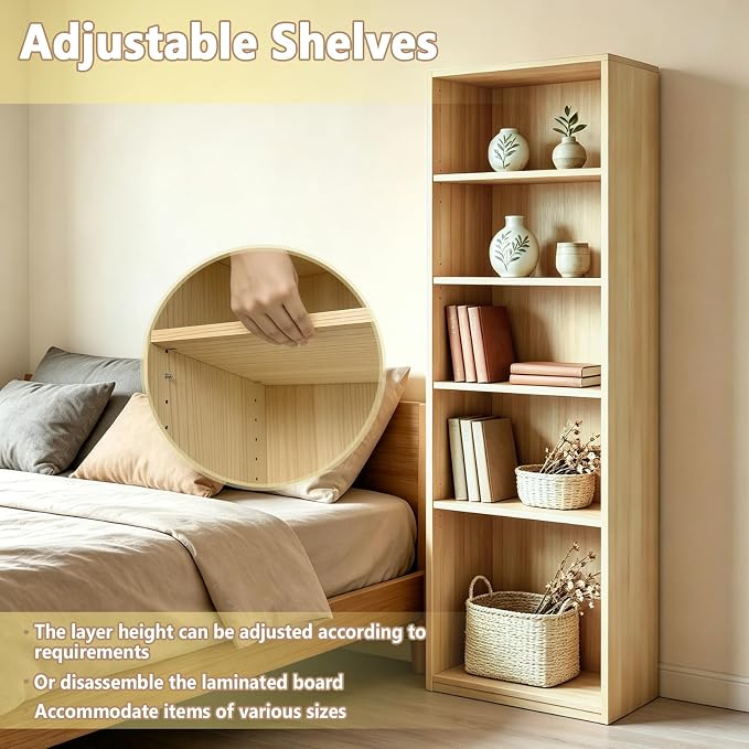 CTESNE【2026 Adjustable Shelves 5-Tier Bookcase, 71 inches, Wooden Open Display - Image 4