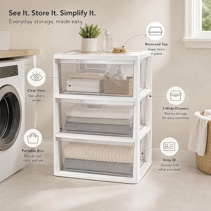 3 Drawer Plastic Storage Tower Wide Organizer - Image 8
