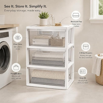 3 Drawer Plastic Storage Tower Wide Organizer - Image 8