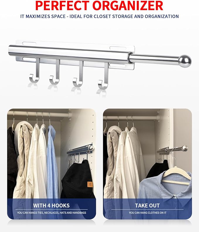 BaiNong Valet Rod for Closets Pull Out 12" Silver - Image 2