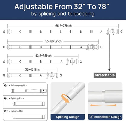 ENJOYBASICS 2 Pack Tension Curtain Rod, 32-78" Adjustable, No Tools, - Image 3