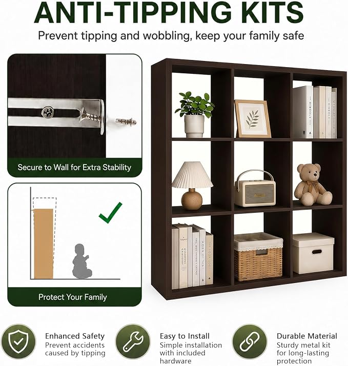 CTESNE【Wooden Thick Frame 9 Cube Storage Organizer Shelf - Image 5