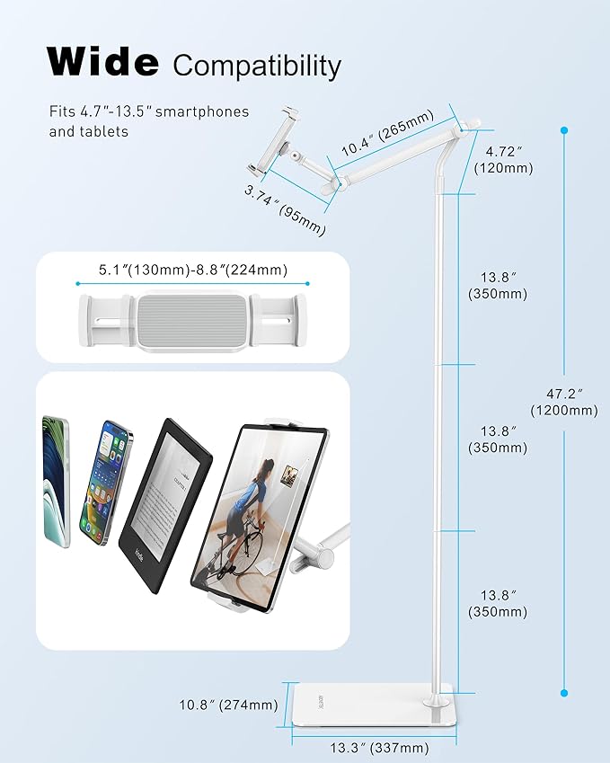 AboveTEK Tablet Floor Stand, Stylish Adjustable Height iPad Floor Stand - Image 5