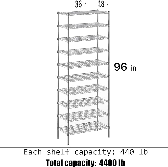 18" Deep x 36" Wide x 96" Height Wire Shelving Kit | 10-Tier | NSF Commercial - Image 3