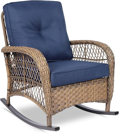 VIVIJASON Outdoor Wicker Rocking Chair, Patio Rattan Rocker Chair by VIVIJASON