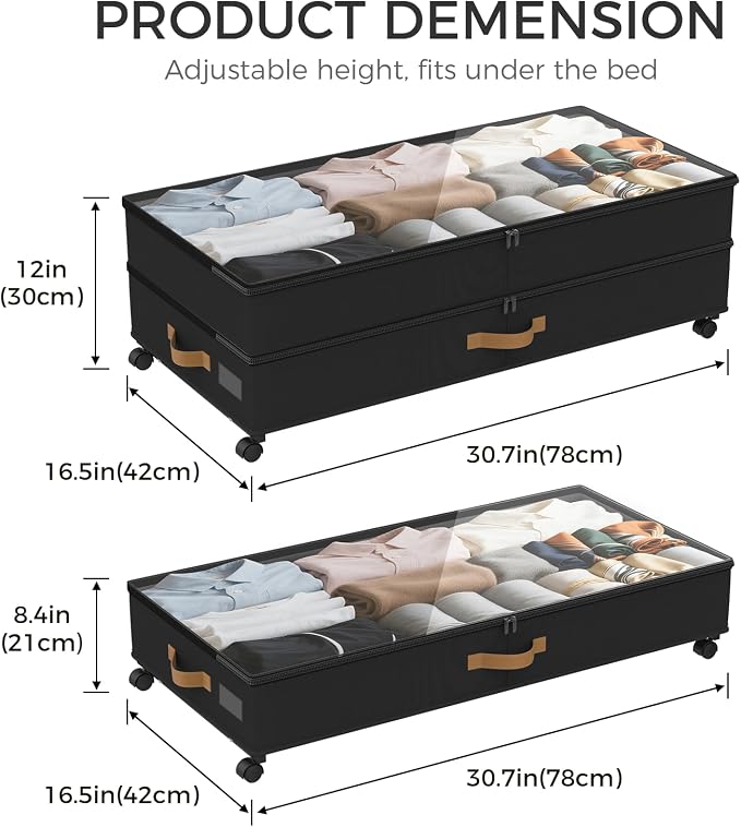Under Bed Storage with Wheels 4-Pack, 75L XXL Under the Bed Storage Containers - Image 2