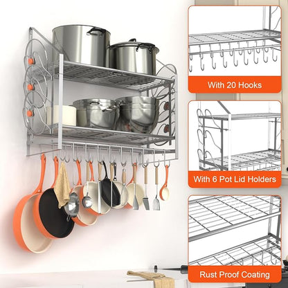 28 Inch Pot Rack Wall Mounted, 2 Tier Pots and Pans Organizer - Image 5