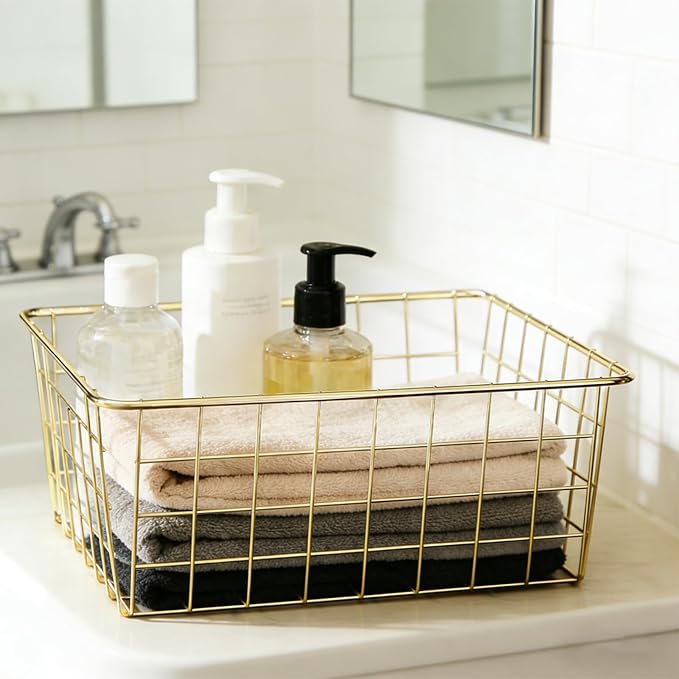 4 Pack Gold Wire Baskets for Organizing, Wire Storage Basket Metal Storage - Image 7
