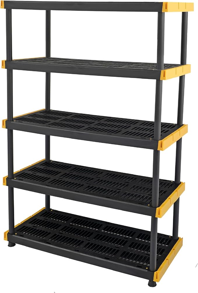 CX Black & Yellow, 5-Tier Heavy Duty Plastic Storage Shelving Unit, 200lbs/shelf by BLACKYELLOW