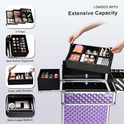 Stagiant Rolling Makeup Train Case Large Storage Cosmetic Trolley 4 Tray - Image 3